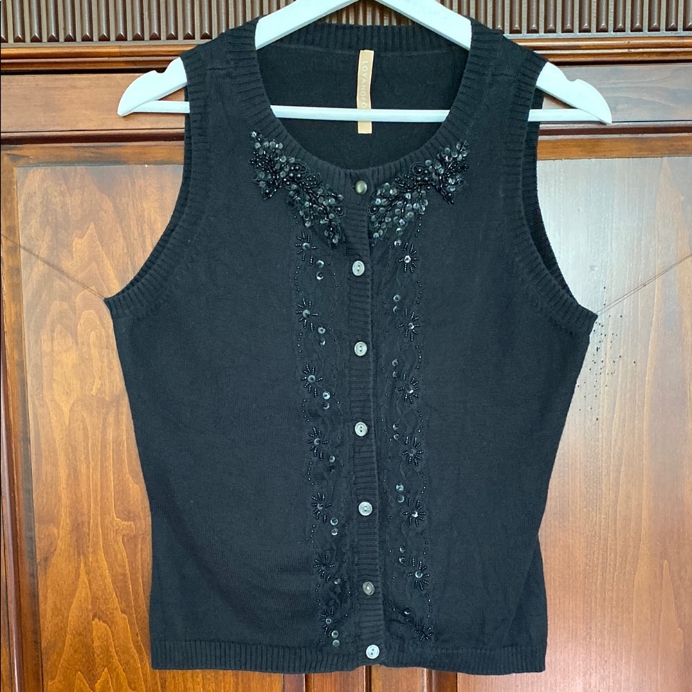 Loy and Ford Cashmere Silk button front sleeveless sweater vest beaded sequin 10